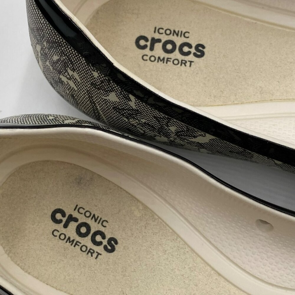 Crocs Lina Ballet Flats Oyster White/Black Print Slip On Women's Size 9 - Picture 11 of 12